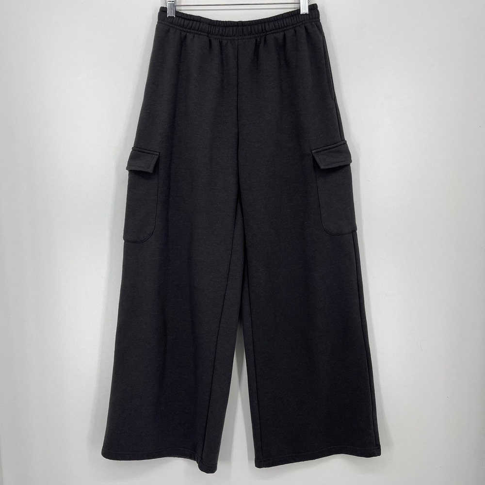 Chrome Riot Womens Wide Leg Cargo Sweatpants Black Elastic Waist Size M